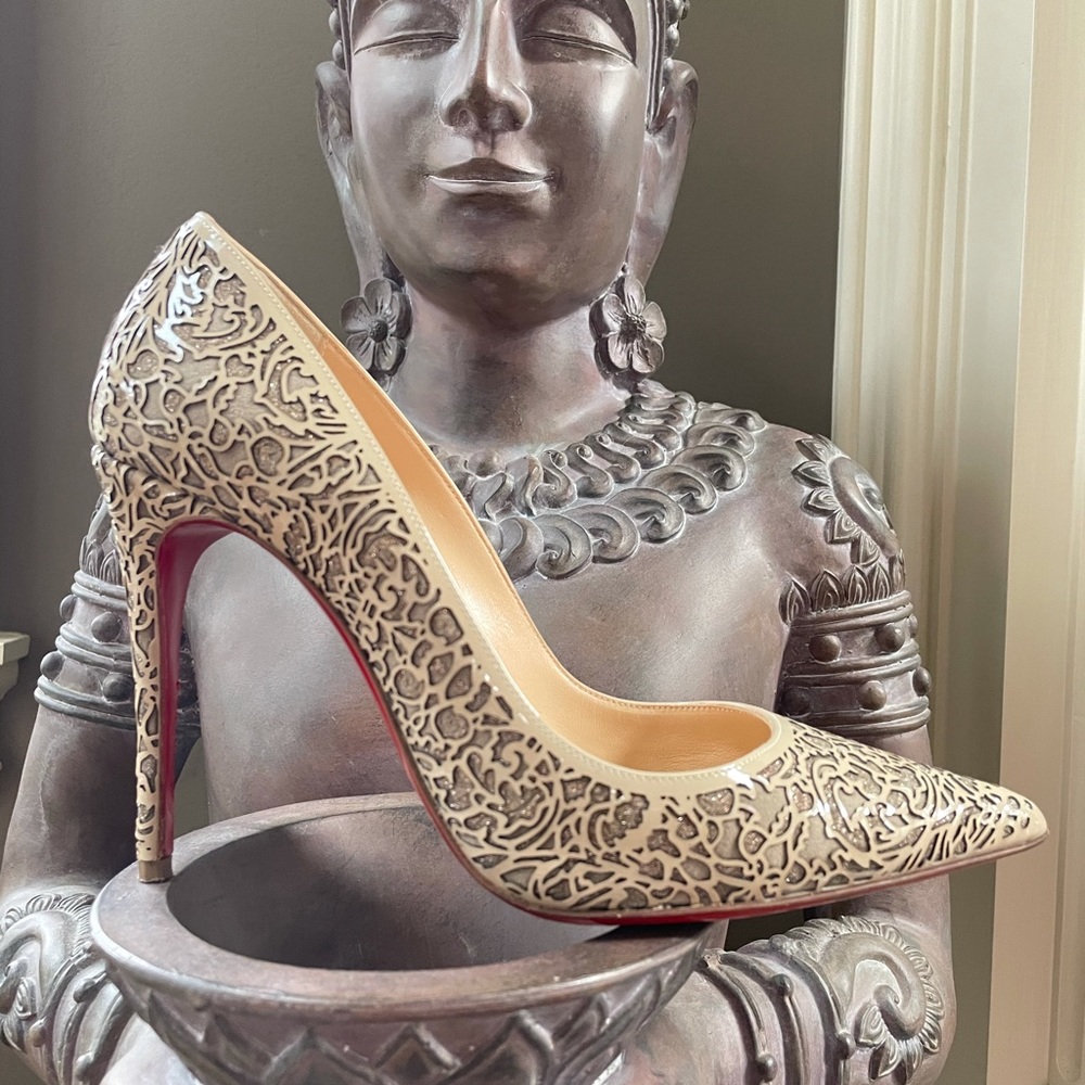 Christian louboutin so pretty beige lasercut stiletto 100mm metallic size 37.5